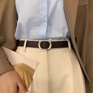 日本2026新款无孔真皮带女士免打孔黑色学生百搭韩版装饰细裤腰带