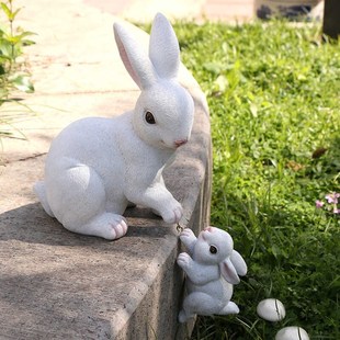 精品戶外花園假山裝 飾品可愛兔子小 飾仿真動物掛件庭院花架盆景裝