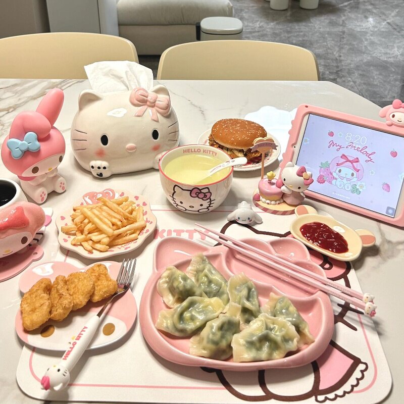 水饺子盘分格餐盘陶瓷粉色猫蘸料水果家用蔬菜零食干果早餐盘汤圆