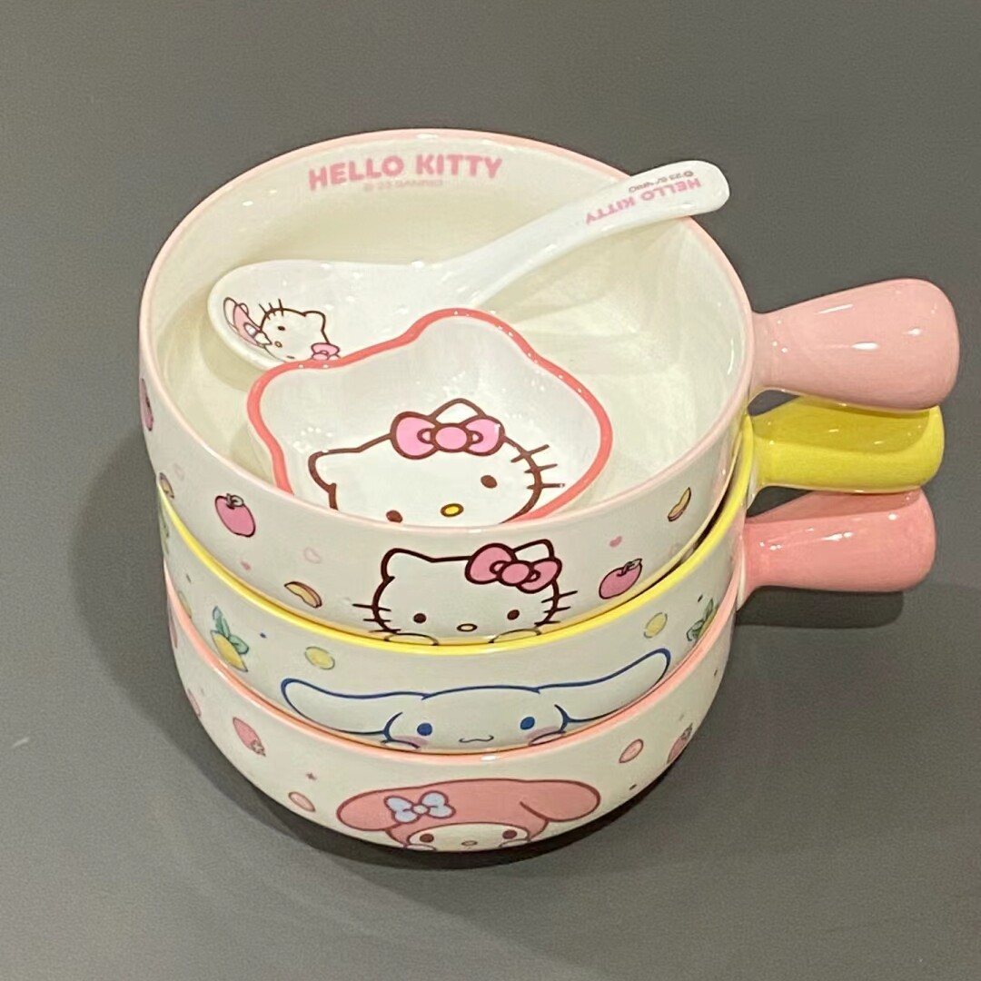 HelloKitty泡面碗陶瓷餐具套装手柄碗个人专用可爱高颜值釉下彩女