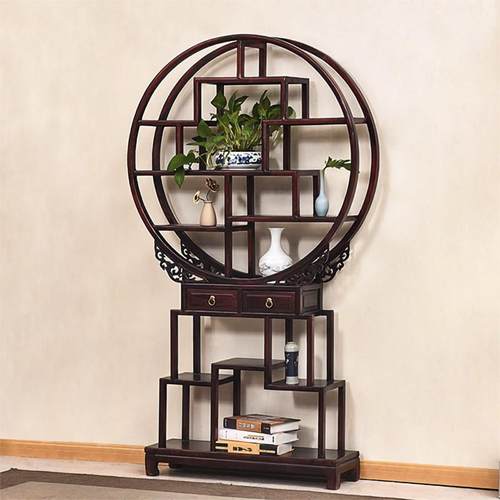 小圆博古架榆木中式多宝阁茶叶展示柜茶具架简单实木置物架茶叶架