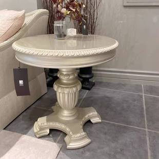 轻奢宫廷风雕花边几客厅法式 art图尔乐章实木边几美式 圆形洽谈桌