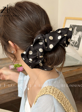 LZK（个性定制）韩国时尚单层黑色大波点大肠发圈百搭日常发饰女
