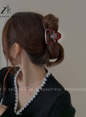 高级感复古红色抓夹高马尾夹子后脑勺盘发中号发夹小号鲨鱼夹新款