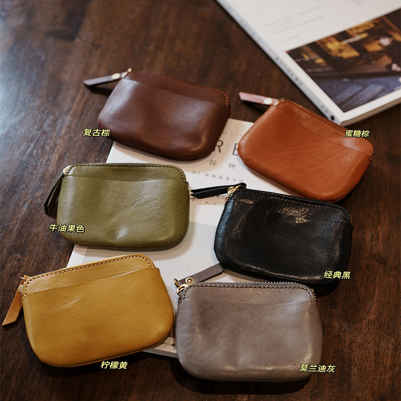 复古便携超薄口红包小众植鞣皮质手拿迷你零钱收纳包日式简约卡包