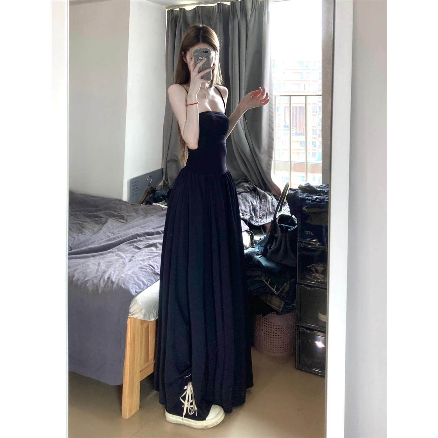 感黑色吊带连衣裙女夏季