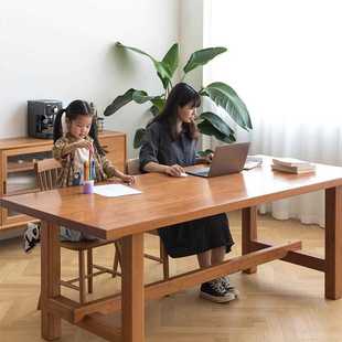 北欧实木餐桌家用客厅长方形多功能工作台餐厅简约吃饭餐桌椅组合