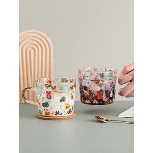 高硼硅带刻度玻璃杯高温烤花工艺杯子早餐杯咖啡杯牛奶杯礼物水杯