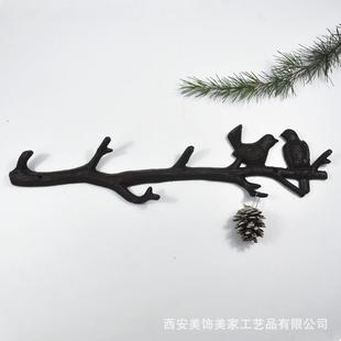 美式 店小鸟门口墙饰墙上铸铁挂钩 复古树枝装 饰壁挂衣帽架创意服装