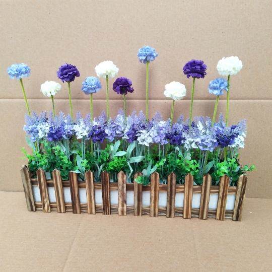绢花插花干花束薰衣草球实木栅栏假花仿真花艺套装客厅装饰品摆件