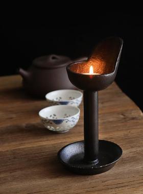 美式乡村铸铁老烛台煤油灯做旧复古怀旧茶道灯民宿家居装饰摆件