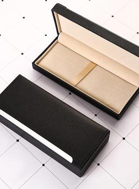 现货新款商务礼品 pu皮质钢笔盒子创意黑色翻盖文具盒烫金LOG