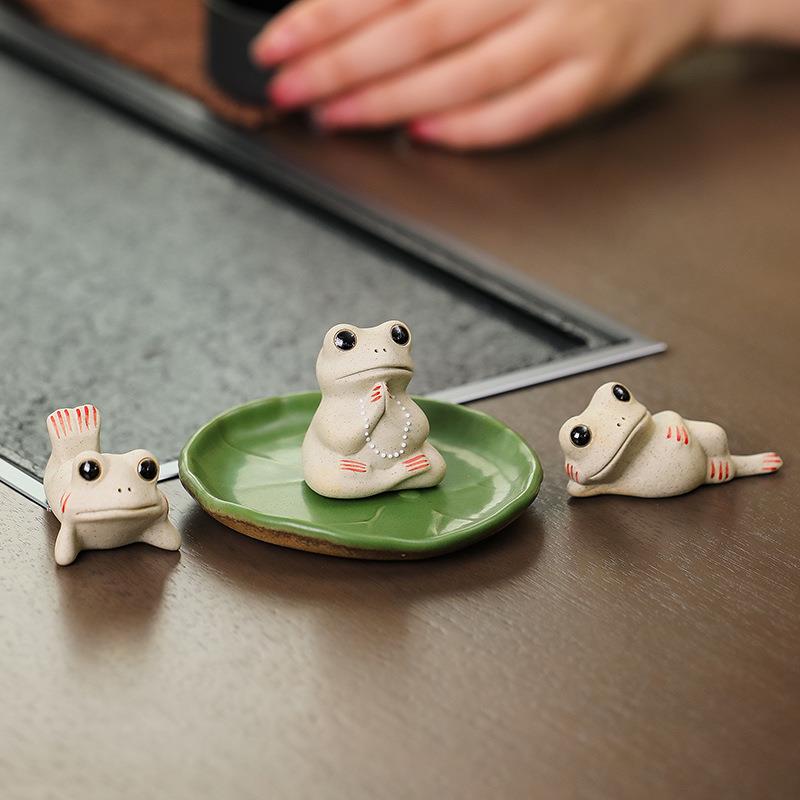 蕊杰陶瓷工艺品家居摆件荷叶莲小茶宠茶桌装饰茶道摆件新款工艺品