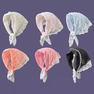 头巾女包头三角形海边拍照头巾韩系头巾新疆旅游穿搭头巾白色蕾丝