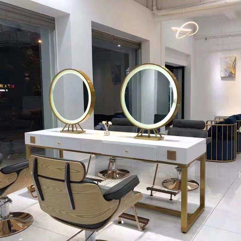 热卖理发镜台时尚带灯化妆镜台网红理发镜台双面四面美发镜子轻奢