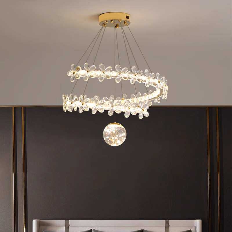 圆环水晶吊灯后现代客厅灯大气高档卧室灯餐厅设计师轻奢全铜灯具