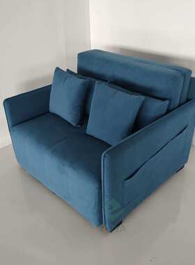 深蓝色两用储物公寓小户型书房午休折叠多功能科技布双人沙发床