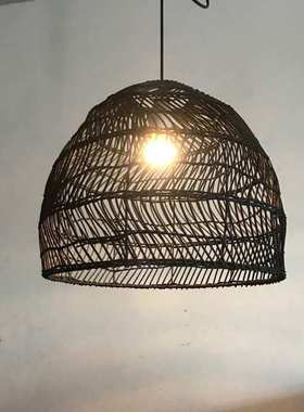 竹编吊灯个性创意手工编织日式料理店藤编黑色鸟巢铁艺装饰餐吊灯