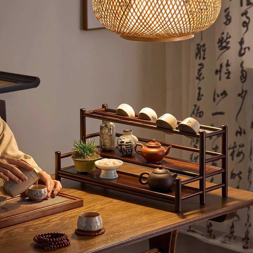 茶具收纳架框架结构储藏架新中式客厅茶台置物架小型桌面博古架