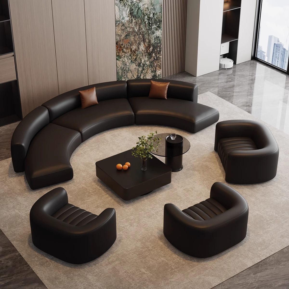 意式轻奢新款沙发欧式酒店大堂办公室接待洽谈美容院弧形沙发组合