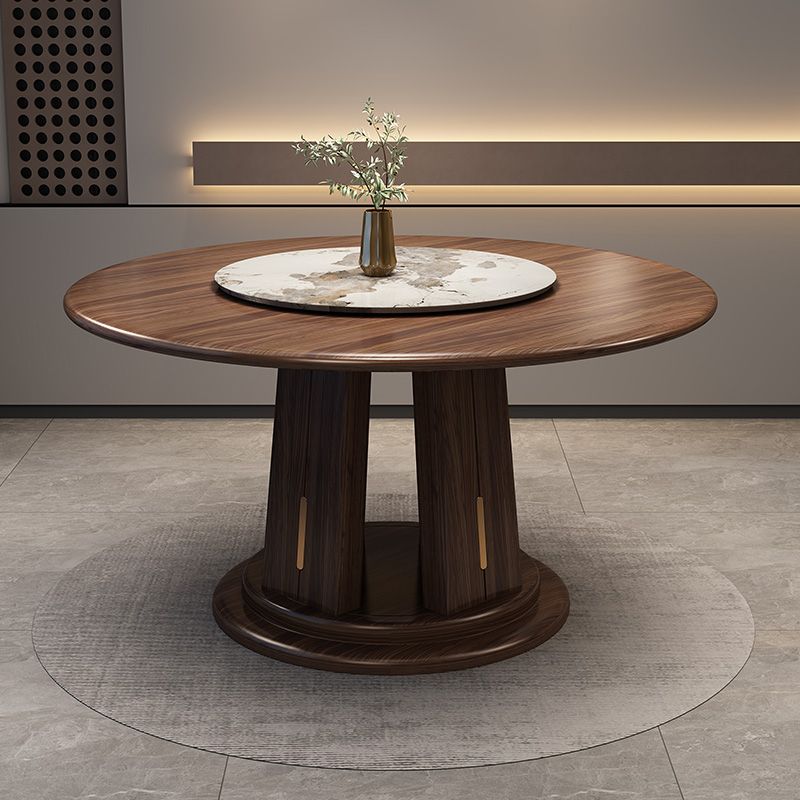 乌金木实木餐桌椅组合新款大圆桌带转盘圆形饭桌新中式高档圆桌子