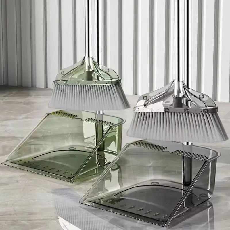 轻奢家用透明扫把簸箕扫帚套装加厚加大湿两用不锈钢防风组合笤帚