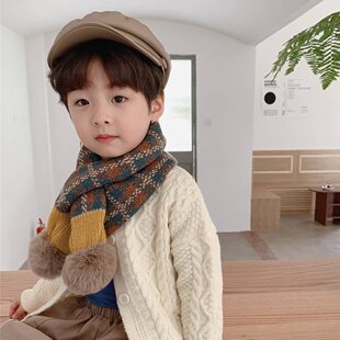 儿童围巾秋冬女童围脖2025新款 宝宝脖套交叉针织毛线男童护颈冬季