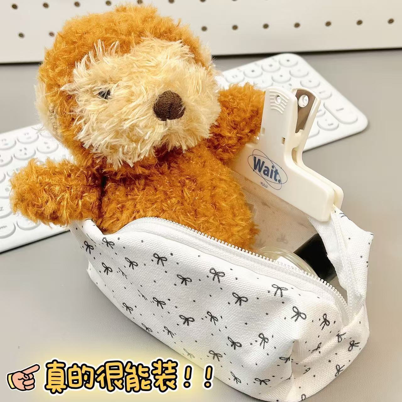 黑白蝴蝶结笔袋ins高颜值可爱少女学生用化妆包大容量文具收纳袋