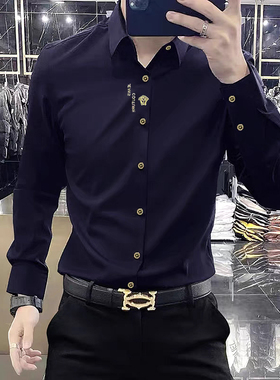 jermyn stars【意奢高定液氨】秋夏丝光免烫无痕长袖衬衫男装上衣