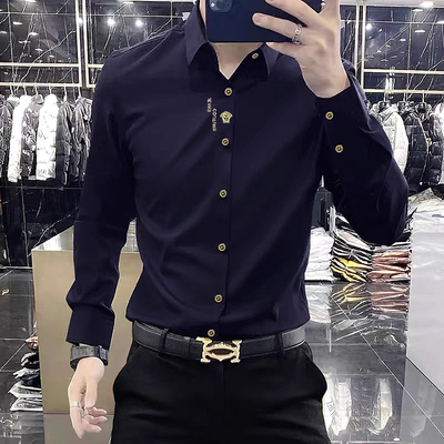 丝光免烫无痕长袖衬衫男装上衣