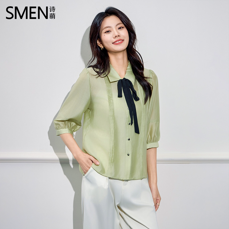 SMEN诗萌莱赛尔通勤蝴蝶结衬衫