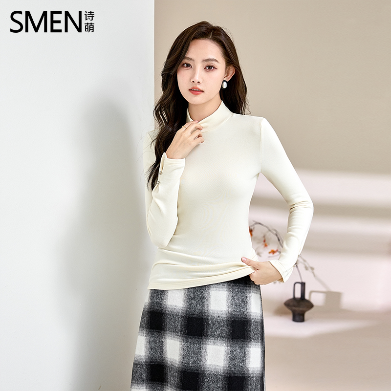SMEN诗萌半高领显瘦针织打底衫女