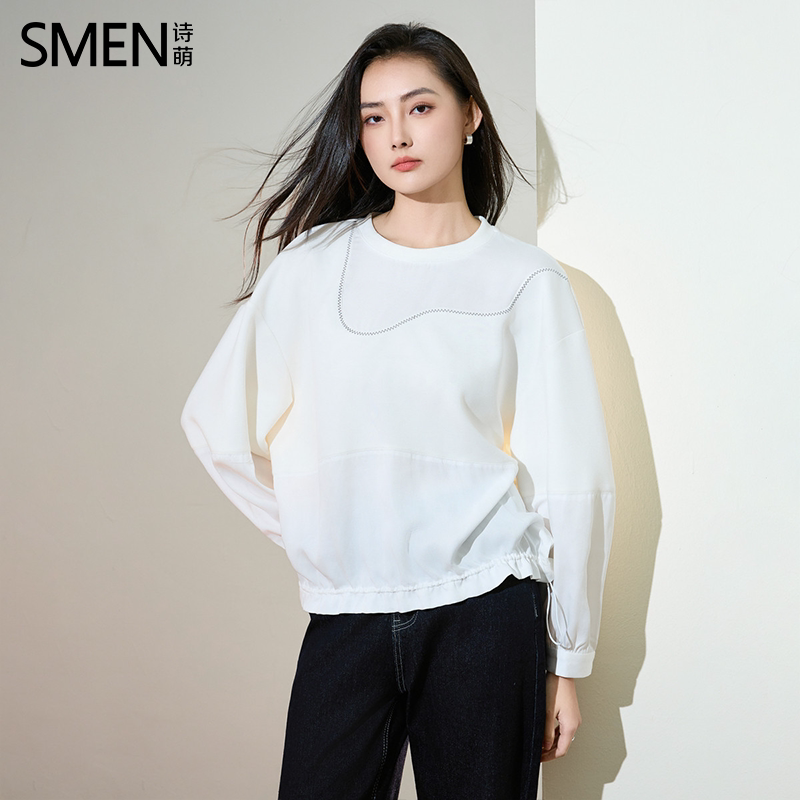 SMEN诗萌秋季拼接圆领宽松女卫衣