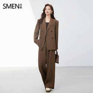 OL职场通勤外套阔腿裤 Smen诗萌法式 新款 女2025秋冬季 休闲西服套装