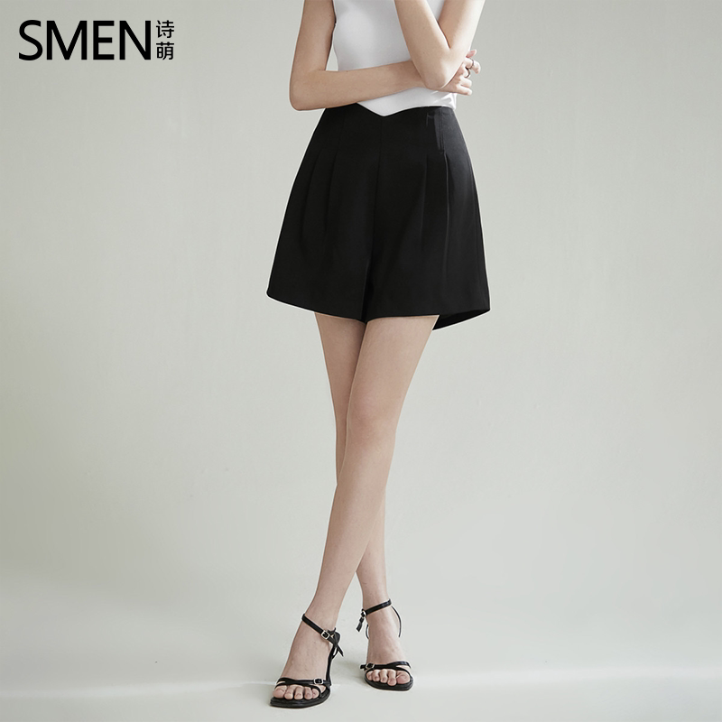 SMEN诗萌花苞高腰阔腿西装短裤女