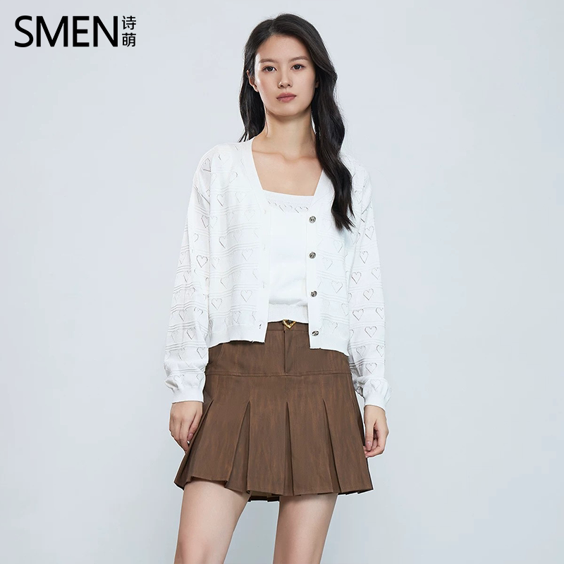 SMEN诗萌镂空爱心针织吊带两件套