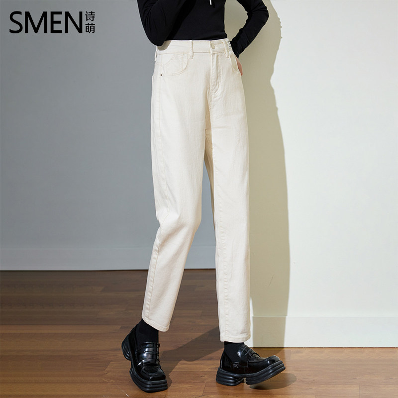 SMEN诗萌港风高腰显瘦直筒牛仔裤