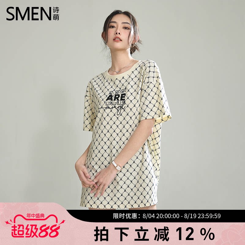 SMEN诗萌中长款满印时尚潮流T恤