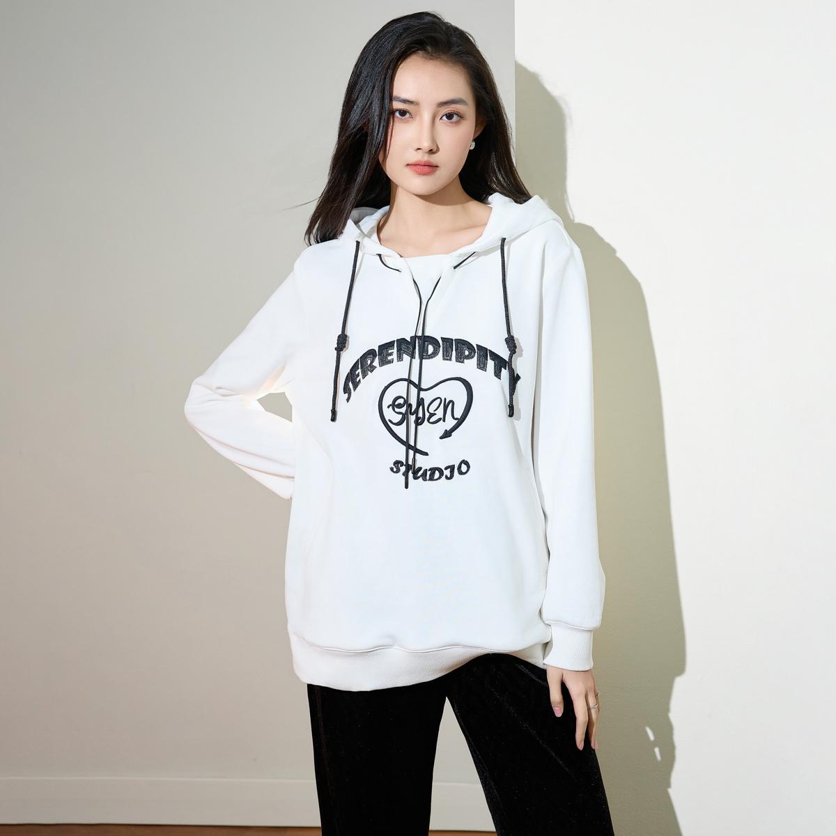 诗萌百搭字母印花连帽卫衣女