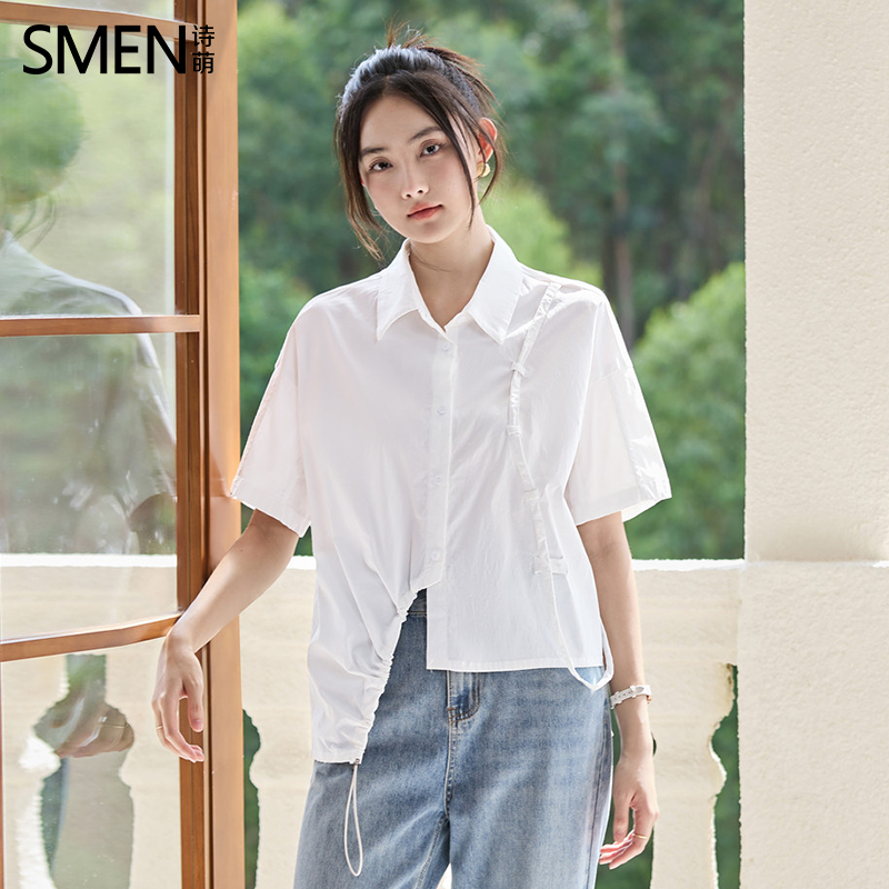 SMEN诗萌小众设计感短袖衬衫女士
