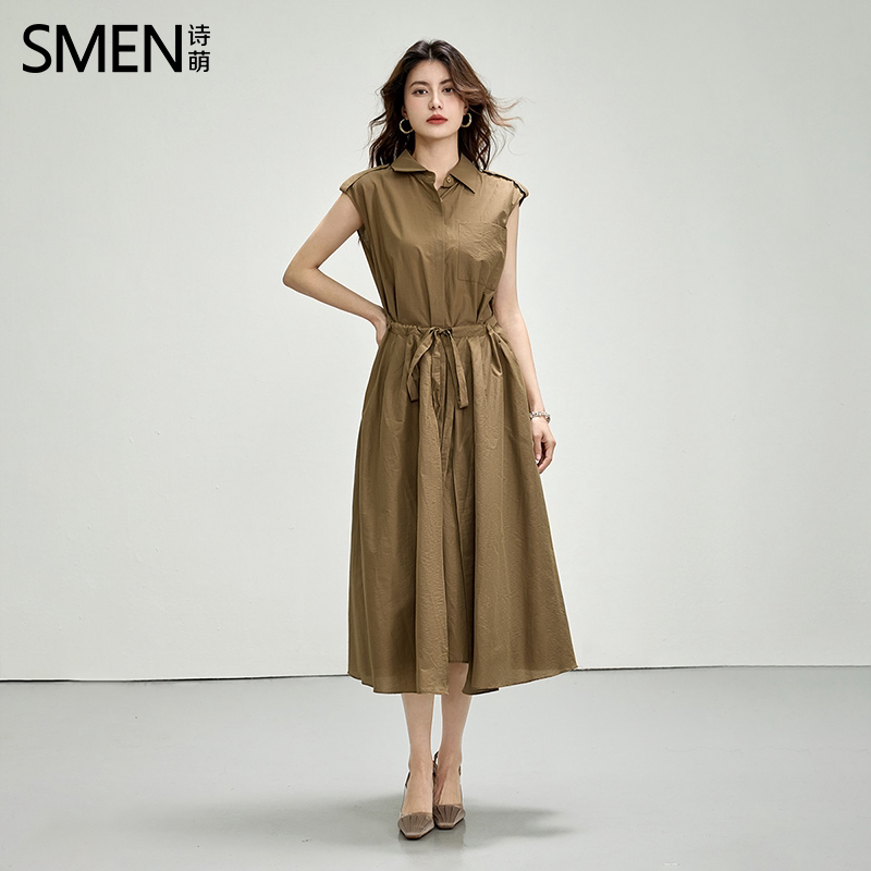 SMEN诗萌工装收腰无袖中长连衣裙