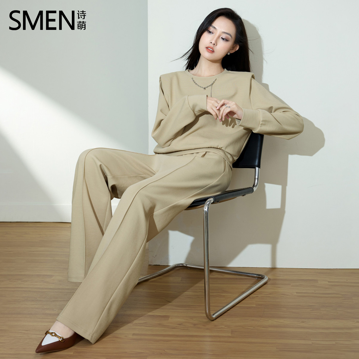 Smen诗萌垫肩卫衣套装女