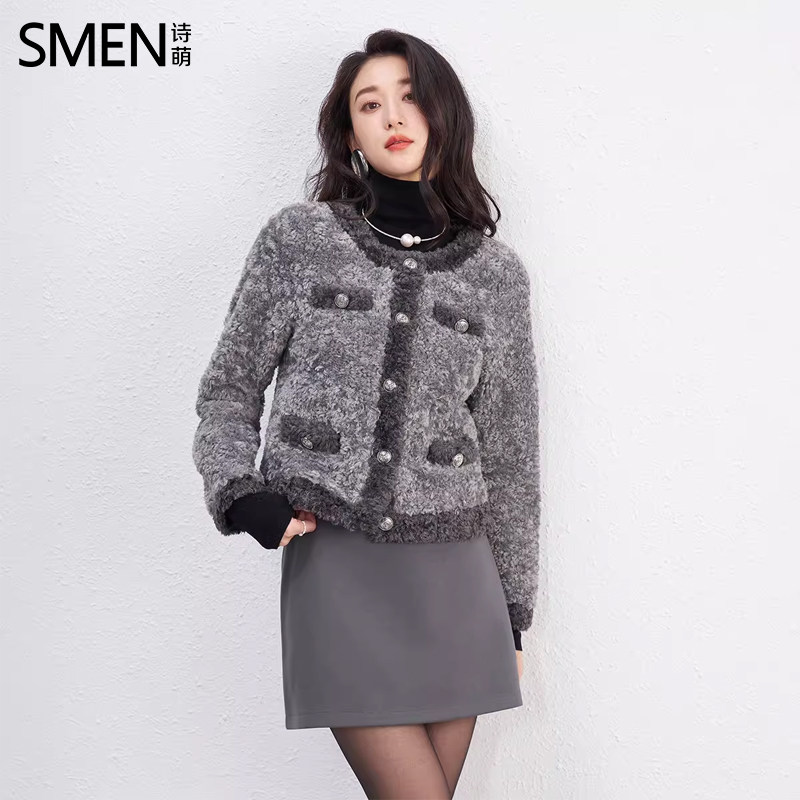 SMEN诗萌法式仿羊毛保暖短外套女