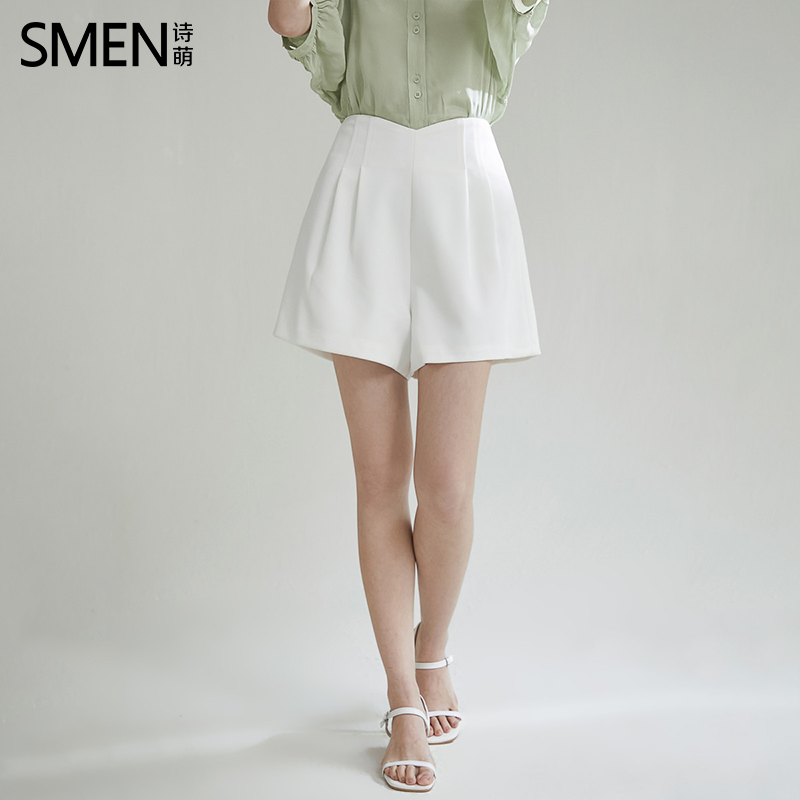 SMEN诗萌花苞高腰阔腿西装短裤女