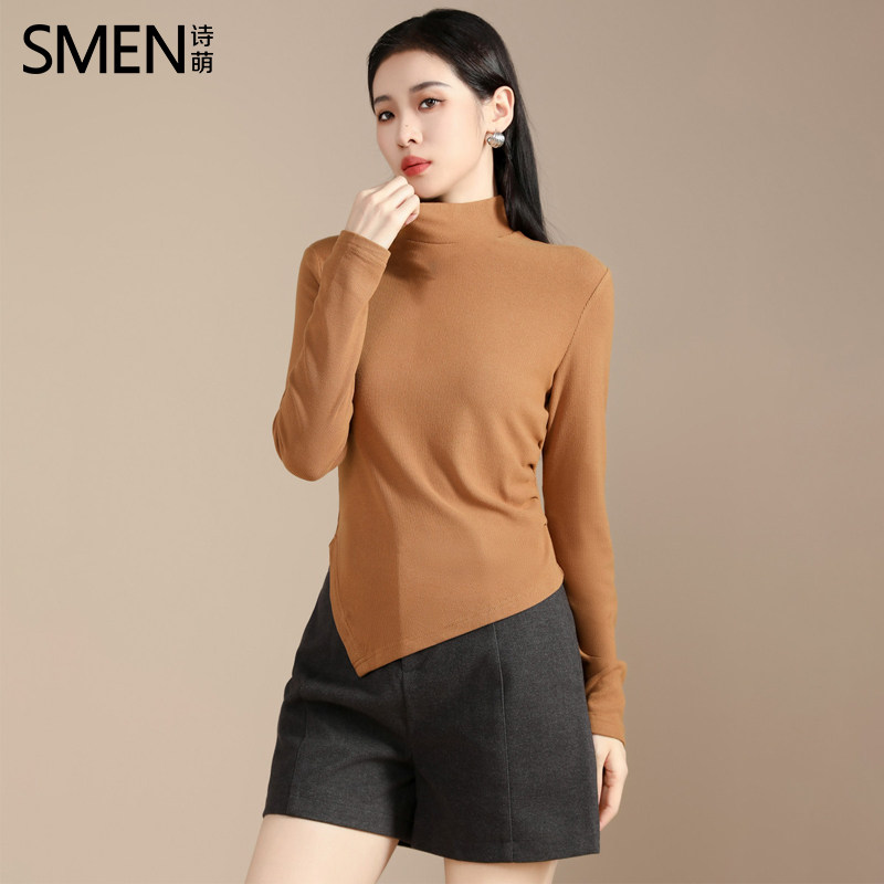Smen诗萌百搭针织打底衫女2025内搭叠穿不规则修身显瘦上衣女