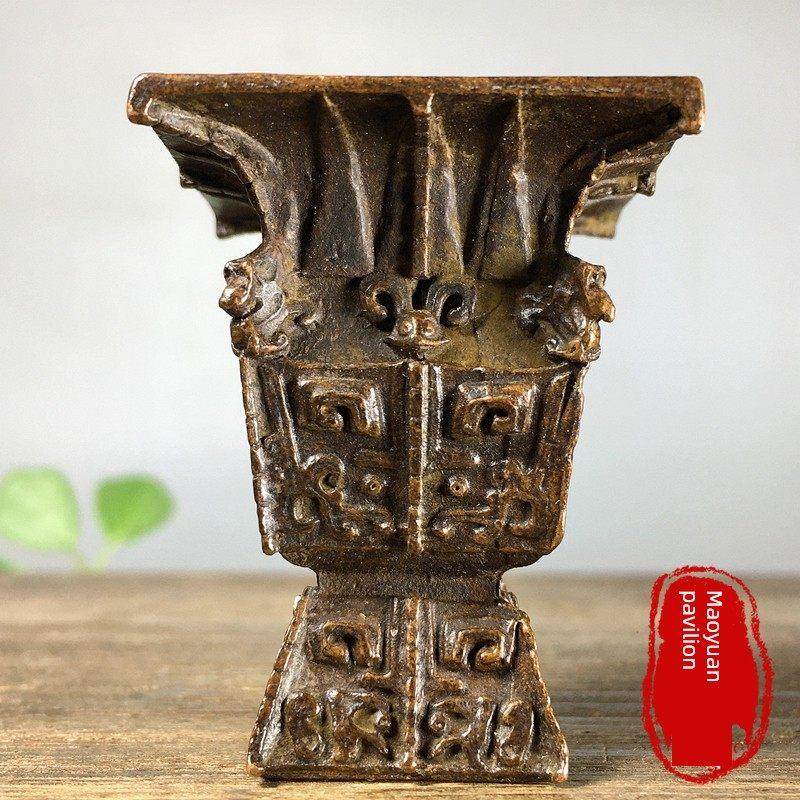 彷古纯铜西周四方羊尊酒樽古代酒杯酒具招财老物件摆件铜器收藏