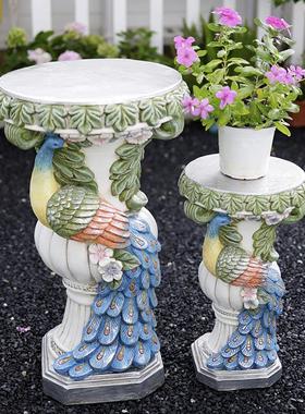孔雀庭院装饰摆件创意别墅阳台布置户外北欧罗马柱花架花盆底座