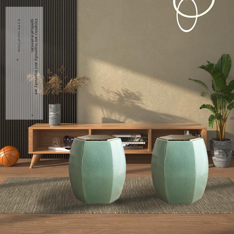 陶瓷六角形鼓凳，淡绿凳，家居桌凳，绣花墩，换鞋凳，钢琴凳，酒