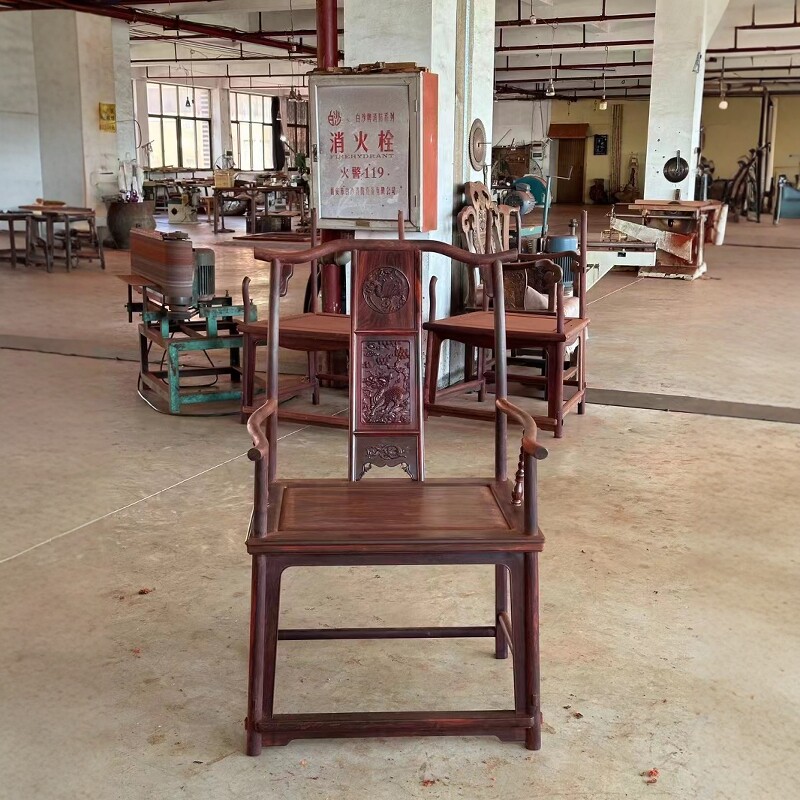 红木家具小叶紫檀四出头官帽椅麒麟引凤纹客厅明式太师椅榫卯工艺
