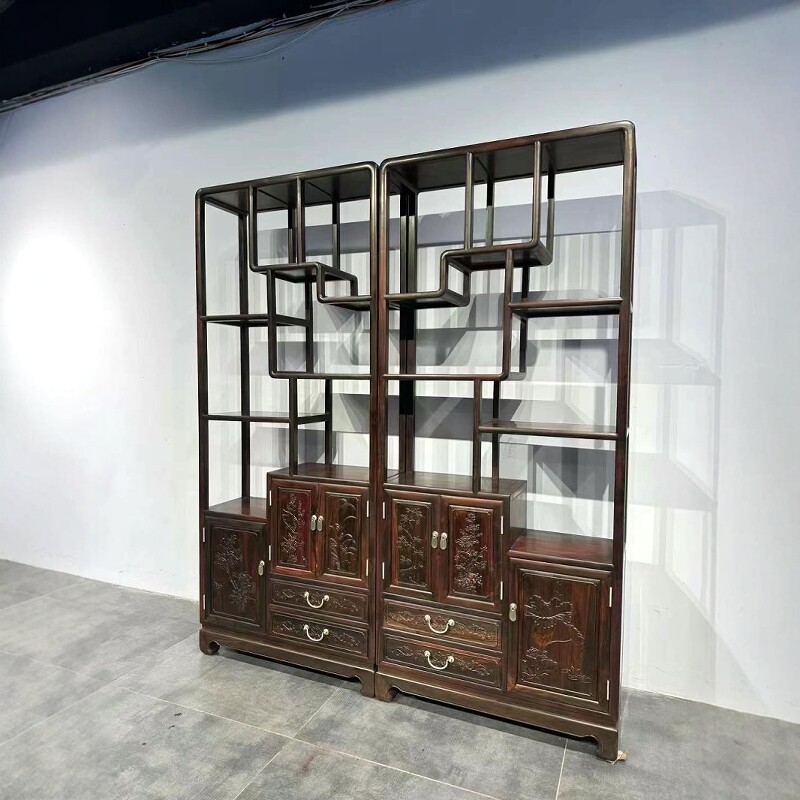 老挝大红酸枝博古架简约交趾黄檀书架红木奢华实木收纳与展示兼得